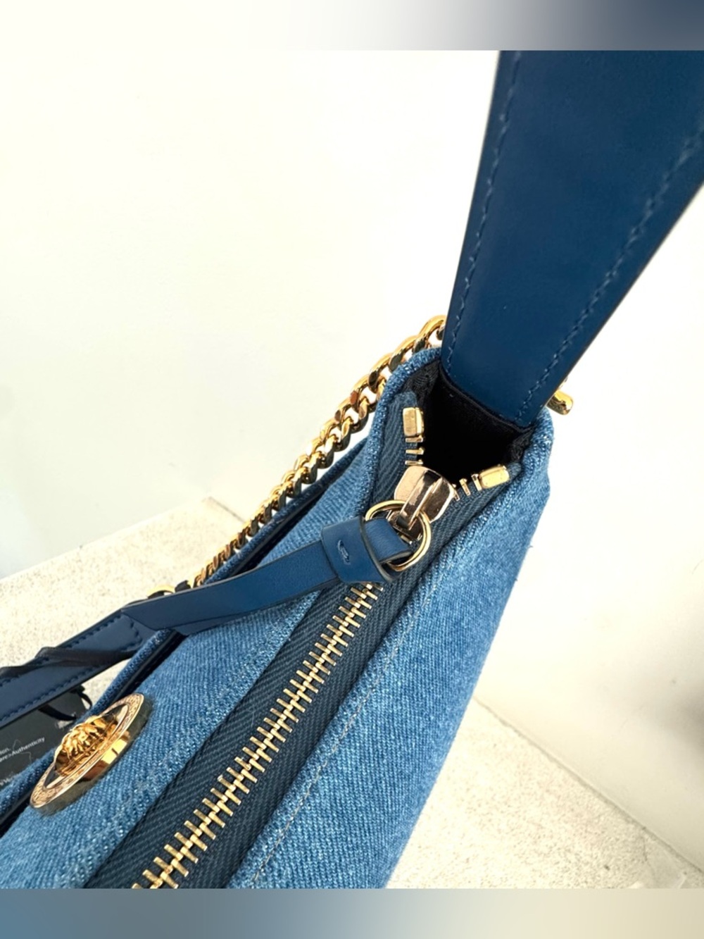 VERSACE NWT Denim Medusa Quilted 2-Way Shoulder Crossbody Bag Blue Gold - Picture 4 of 13